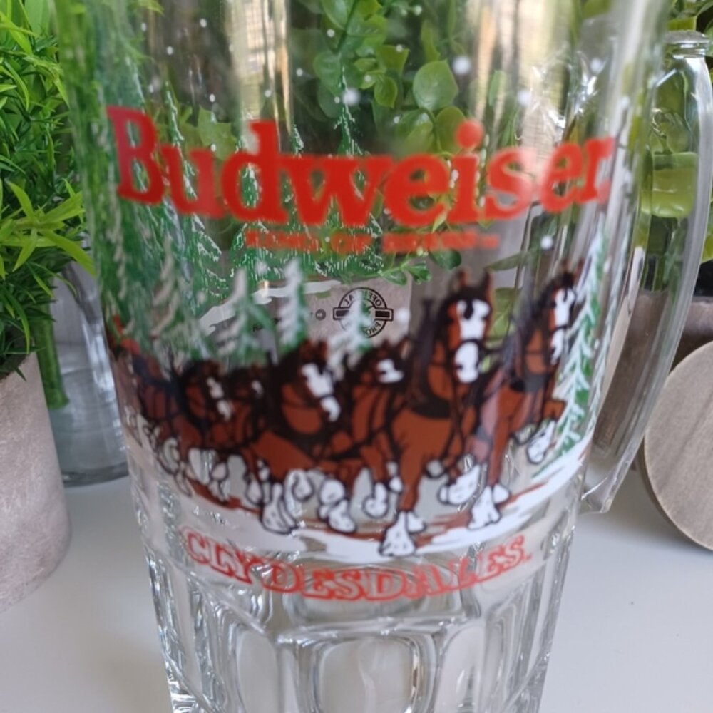 Vintage 1989 Budweiser Clydesdale Horses Christmas Holiday Beer Mug | 32oz - Picture 6 of 10